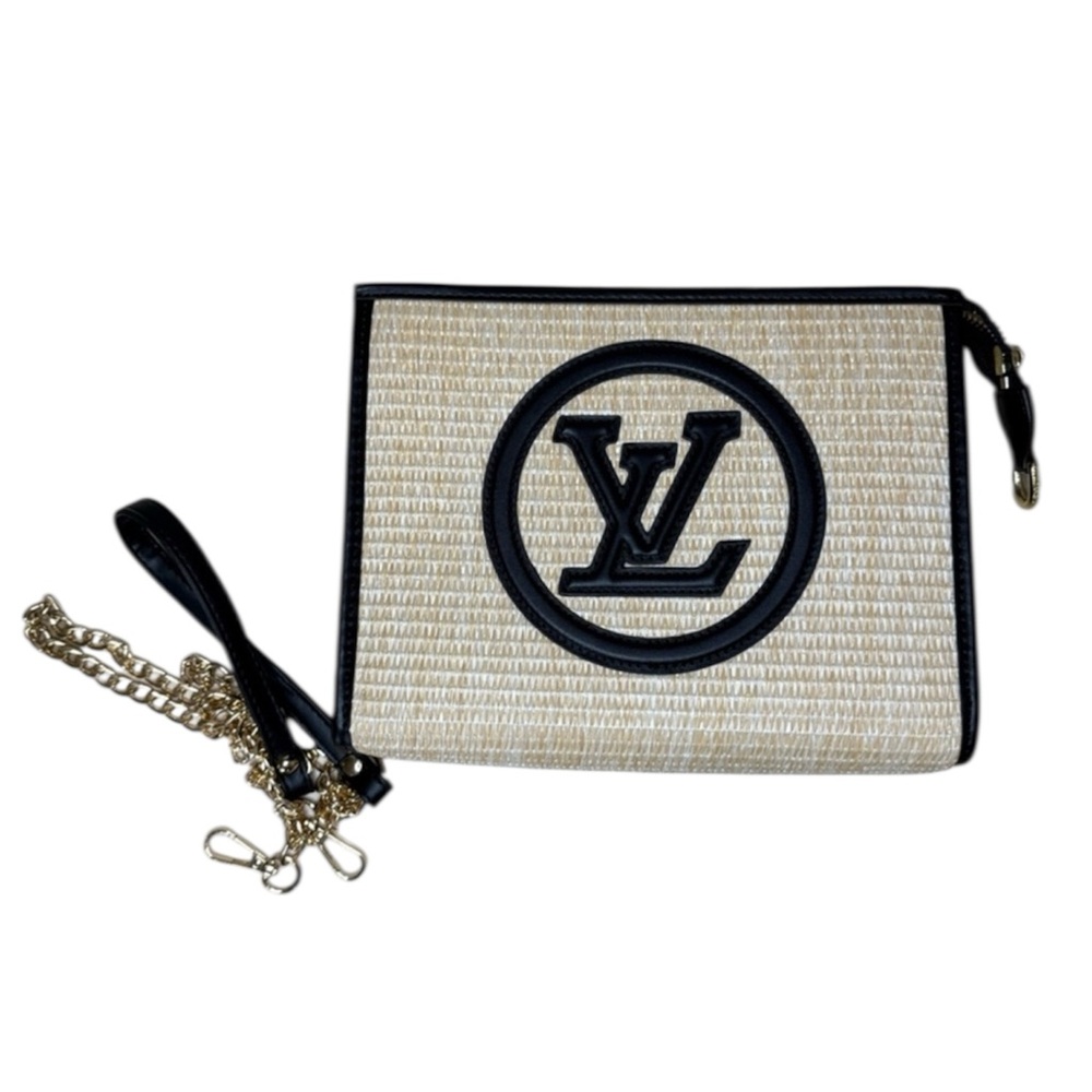 LV Designer Quality Black and Tan Clutch with Gold Chain